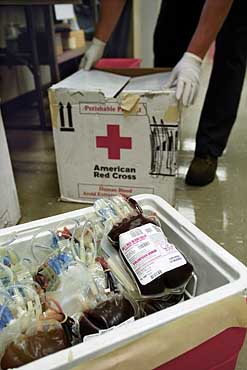 Photo of donated blood ready for shipment