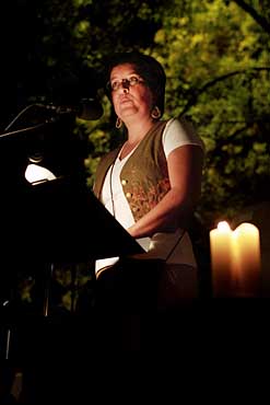 Photo of Dean of Students Alicia Chavez addressing students at vigil