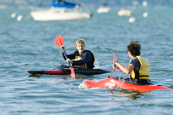 Thanks to a kayaking class offered by Hoofers Outing Club, students enjoy the gentle waves on Lake Mendota.