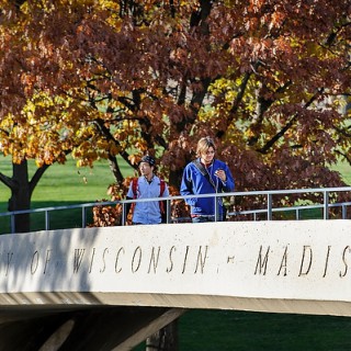 Photo: Pedestrians on bridge