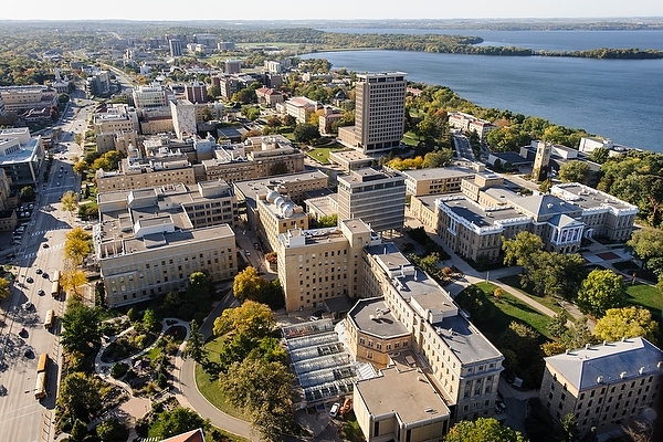 The University of Wisconsin–Madison, whose campus is pictured, is 29th among global universities in U.S. News & World Report‘s latest college rankings. 