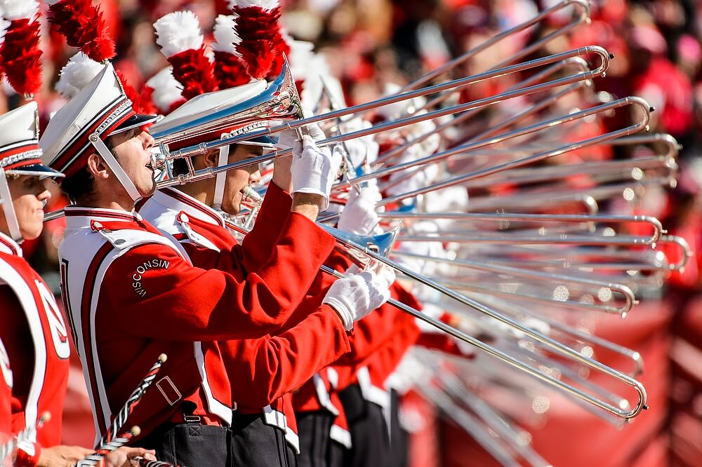 The trombone section of the UW Band was looking especially sharp.
