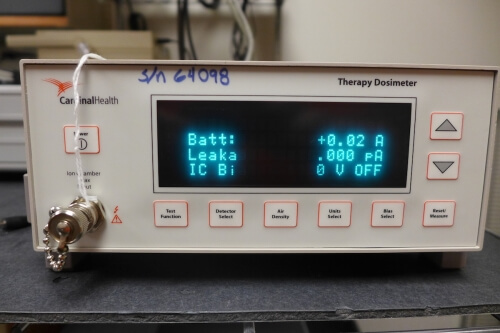 An instrument called an electrometer, owned by a client and used to measure radiation doses, is under calibration at the lab.