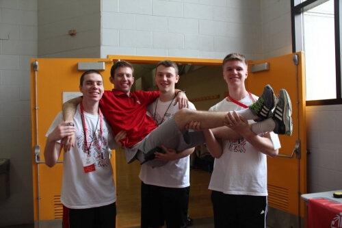 Volunteers clown around during a recent Special Olympics basketball tournament. 