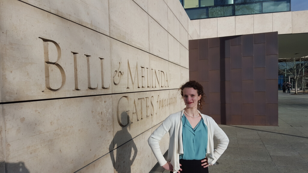 Joanna Lawrence outside the Bill and Melinda Gates Foundation headquarters in Seattle.