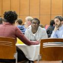 Several hundred participants take part in “Moving Forward: Conversations on Racial and Ethnic Diversity,” a campus-wide forum for students, faculty and staff held in the Gordon Dining and Event Center at the University of Wisconsin-Madison on Feb. 24, 2016. The event was facilitated by Chancellor Rebecca Blank; Lori Berquam, vice provost for student life and dean of students; and Patrick Sims, interim vice provost and chief diversity officer to encourage thoughts, concerns and creative solutions to issues related to equity, diversity and inclusion. (Photo by Bryce Richter / UW-Madison)