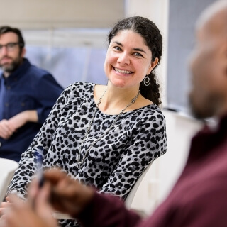 Linn Posey-Maddox, assistant professor of educational policy studies, teaches an advanced-level graduate seminar class in the Sewell Social Sciences Building at the University of Wisconsin-Madison on Feb. 2, 2016. Posey-Maddox is one of twelve 2016 Distinguished Teaching Award recipients. (Photo by Jeff Miller/UW-Madison)