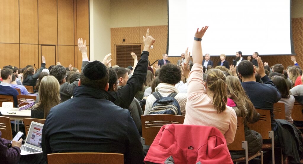 About 200 students participated in a meeting at Gordon Dining and Event Center in response to an anti-Semitic incident on campus.