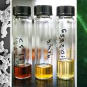 GLBRC technologies pictured from left to right: yeast strains, screened via a novel method, that thrive in an accelerated process for converting plant biomass to ethanol; GVL, a plant-derived chemical used in creating a concentrated stream of sugars ripe with applications for biofuels; and a close-up of poplar tree lignin that's been genetically modified for easier degradation.