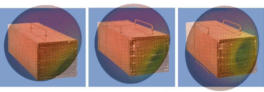 UW–Madison engineers built scale models of military platforms to test the efficiency of radio broadcasts. Heat maps of the signal intensity overlaid onto photos of the devices indicate that the low profile platforms transmit communications comparably to existing antennas.