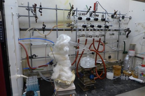 Photo: This apparatus is used to synthesize potential lithium-ion battery electrolytes. 