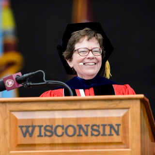 Chancellor Rebecca Blank addresses the graduates and their families and friends.