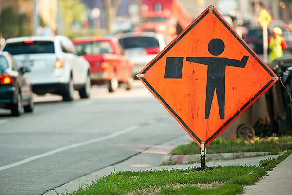 Photo: Orange street construction sign