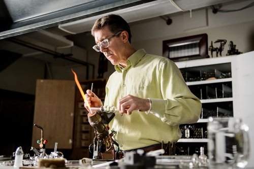 Photo: Tracy Drier making glass instrument