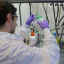 Photo: Alex Amatuni, a UW-Madison intern, performs a chemical synthesis at Arrowhead