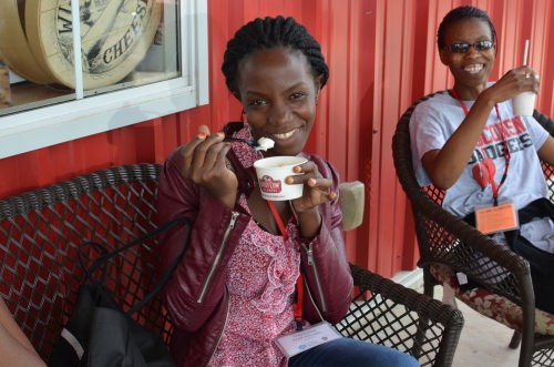 Ugandan Fellow Rashida Nakabuga enjoys ice cream form Sassy Cow Creamery in 2016.