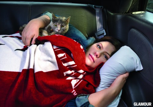 UW-Madison student Brooke Evans in the car she slept in after becoming homeless. (Photo: Jonno Rattman)