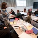 Delta Program in Research students participate in small group discussions during a class in 2009. The Delta program and six other units are coming together in the newly created UW-Madison Collaborative for Advancing Teaching and Learning.