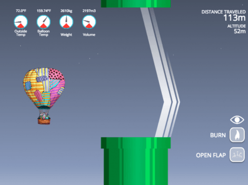 A game based on hot air balloons teaches basic principles on the physics of gases.