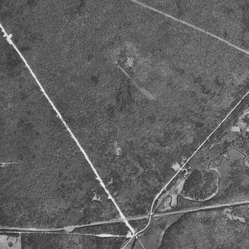 A detail of the aerial photo, highlighting the path cleared by the crashing jet, which was more than 180 feet wide and 150 feet long. 