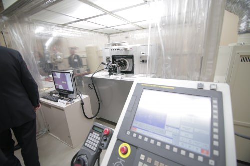 The ROBONANO, which is on a multi-year loan from the Japanese robotics manufacturer FANUC, is housed in Sangkee Min’s laboratory at UW–Madison. The ROBONANO’s ability to cut at the nanoscale is two orders of magnitude more precise than most machines used in advanced manufacturing today. 