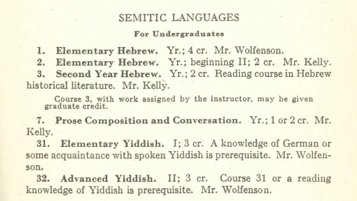 Photo: Catalog page listing Yiddish courses