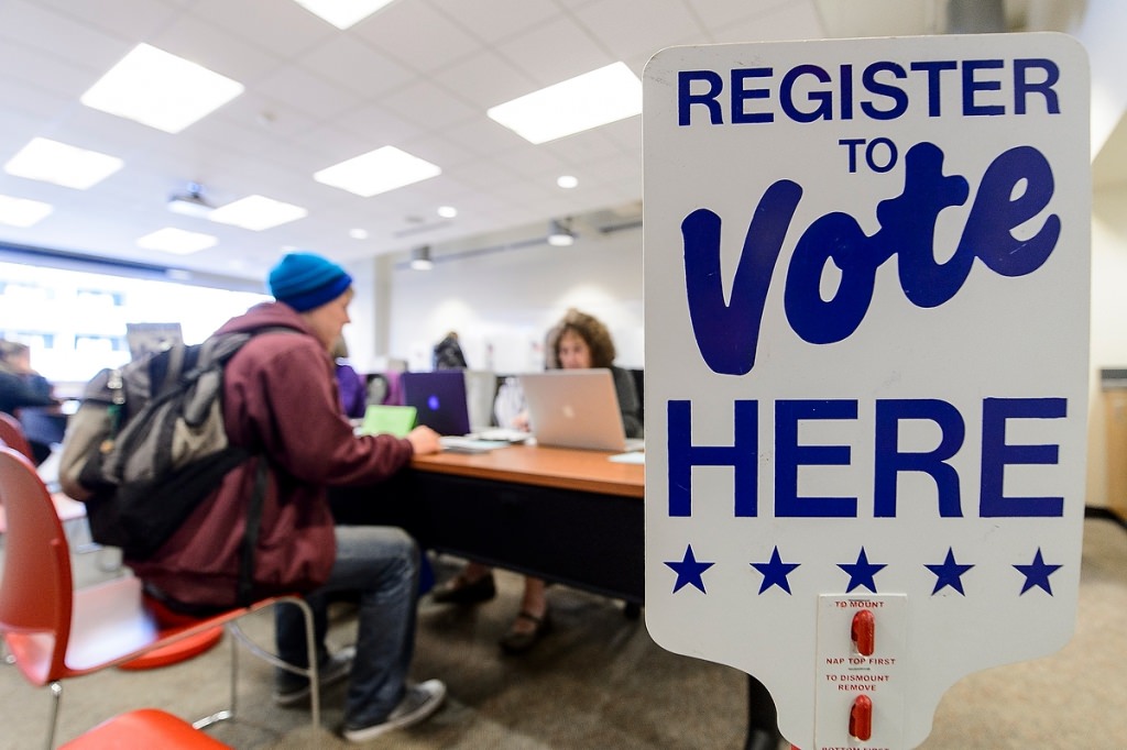 Students register to vote and cast ballots in the 2016 presidential election Monday at the Student Activities Center. Through Nov. 4, one-stop registration and early voting will take place in the SAC from 10 a.m. to 4 p.m. daily except Oct. 29 and in Union South from 10 a.m. to 6 p.m. Monday through Friday.