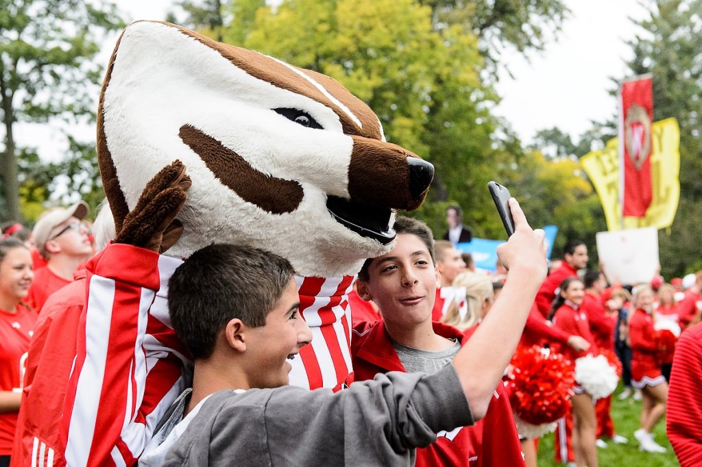 Young fans take a selfie with Bucky.