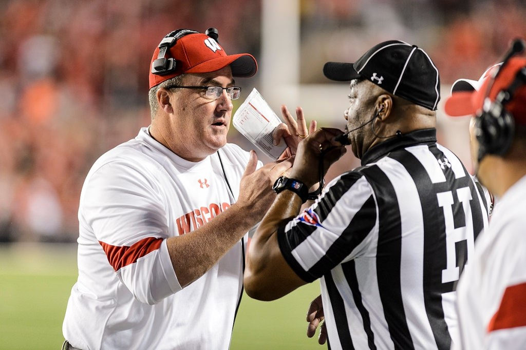 Wisconsin head coach Paul Chrsyt calls a timeout.