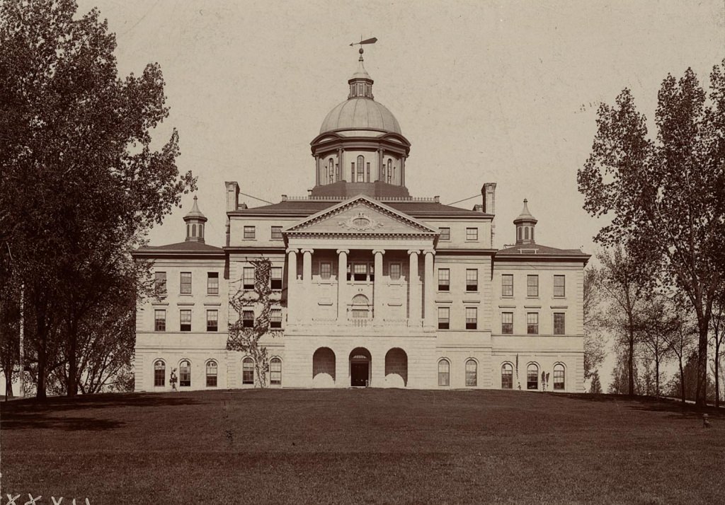 Bascom's original round portico was altered to a square portico with wider stairways in 1885.