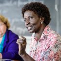 Ruth Ojiambo Ochieng, executive director of the Isis-Women International Cross-Cultural Exchange in Kampala, Uganda, speaks during an interview session on Sept. 14 in Sterling Hall.