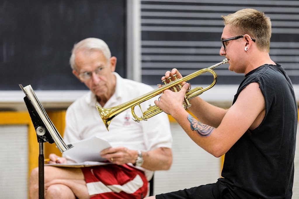 Photo: Mike Leckrone and student auditioning