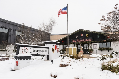 The headquarters for Colony Brands, Inc., is pictured in Monroe, Wis., during a snowy winter day.