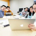 Students in Dan Pell's ESL 116 course study in the Active Learning Lab in the English as a Second Language  Department inside Helen C. White Hall.