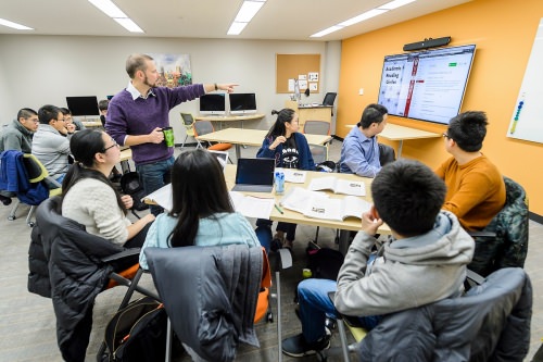 The new ESL active learning lab is configured for a number of teaching styles and equipped with a variety of technological learning tools.