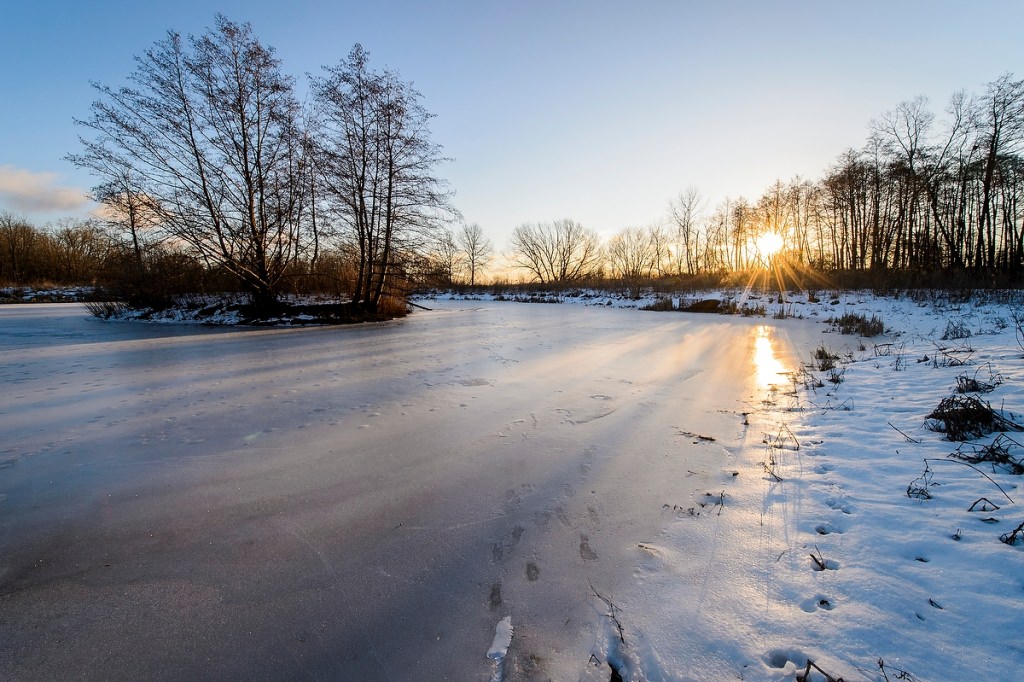 With winter temperatures in the single digits, the sun rises over the frozen Marion Dunn Pond inside the University of Wisconsin-Madison Arboretum on Jan. 4.