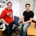 Brian Pekron, left, and Eric Ronning, CEO of Re Mixer Inc., make adjustments to an automated testing device. The Re Mixer nozzle promises to boost the effectiveness of mixing epoxy and hardener liquids to create industrial adhesives while also reducing nozzle waste. Ronning and Pekron, both 2015 engineering graduates of the University of Wisconsin-Madison, turned the idea into a business plan while participating in a Discover to Product (D2P) program at UW-Madison. 