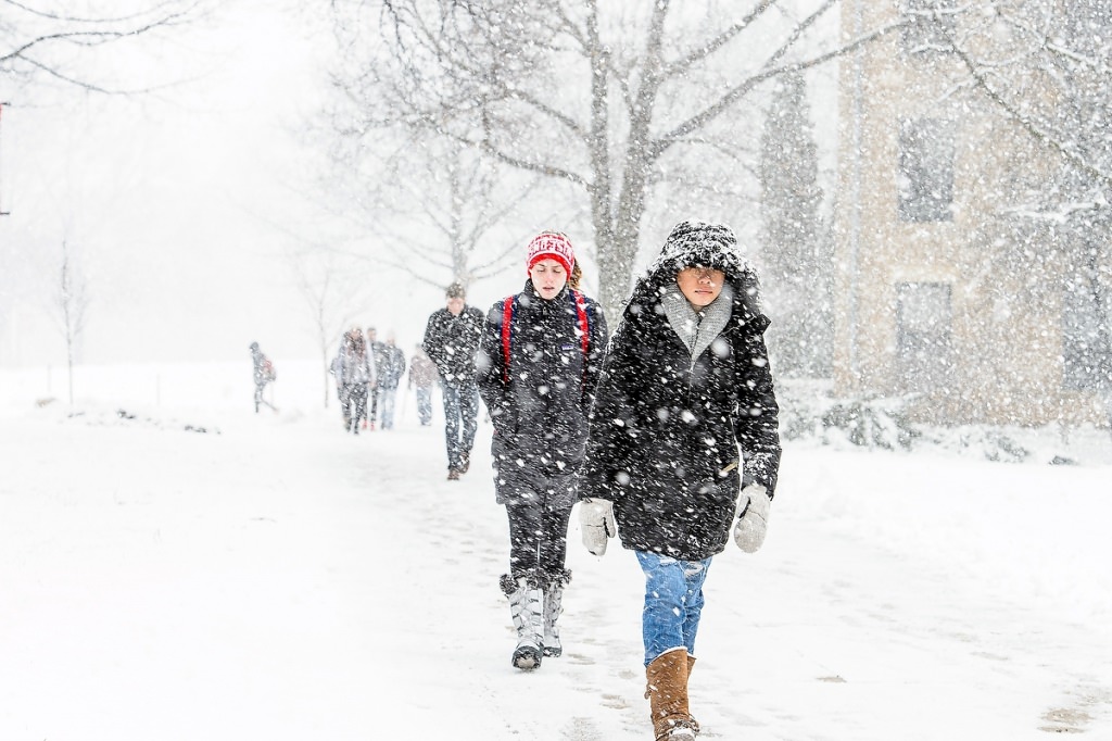 Students made their way to class today. Classes weren't canceled but students were cautioned to be careful.