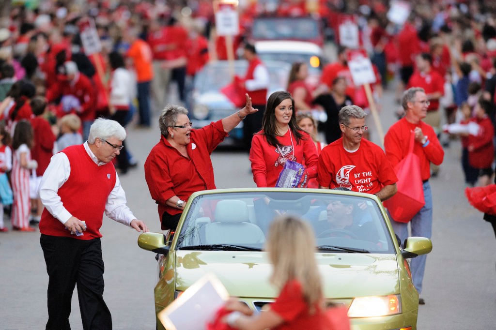 Photo: Paula Bonner waving to parade spectators