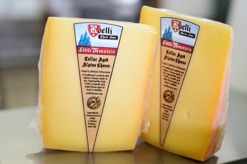 Selling at more than $22.00 per pound, packages of Little Mountain cheese are pictured at Roelli Cheese Haus.