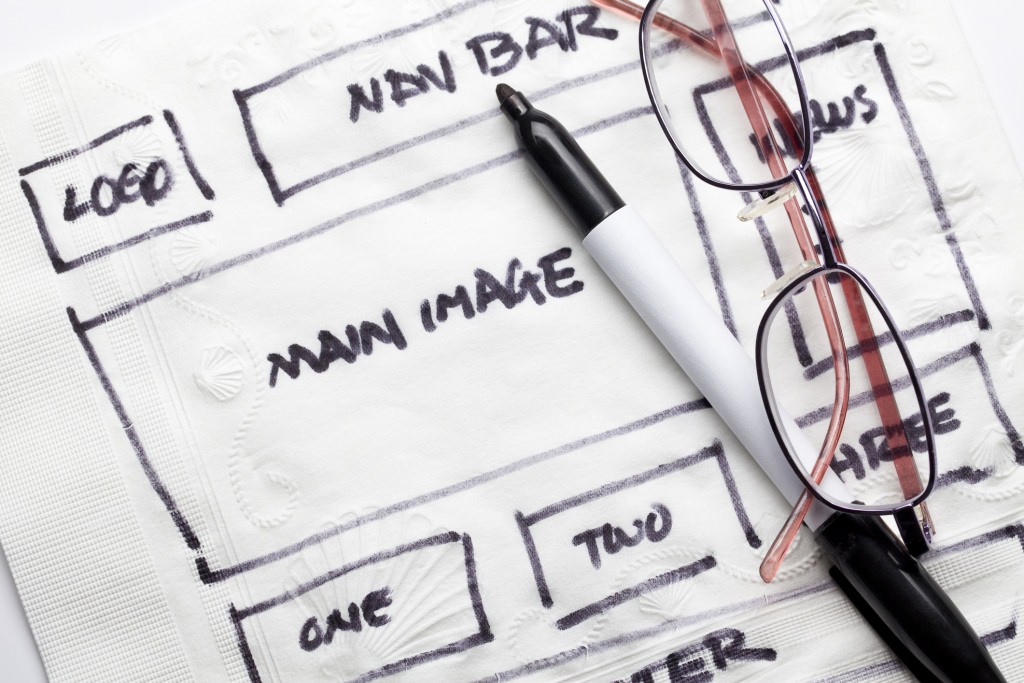 Photo: Elements of a website drawn on a napkin