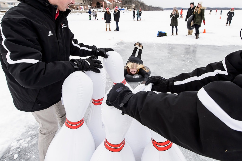 Courtney Klatt gives human bowling a try.