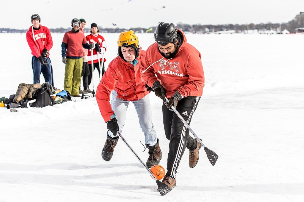 Who needs skates and a stick if you've got boots and a broom?