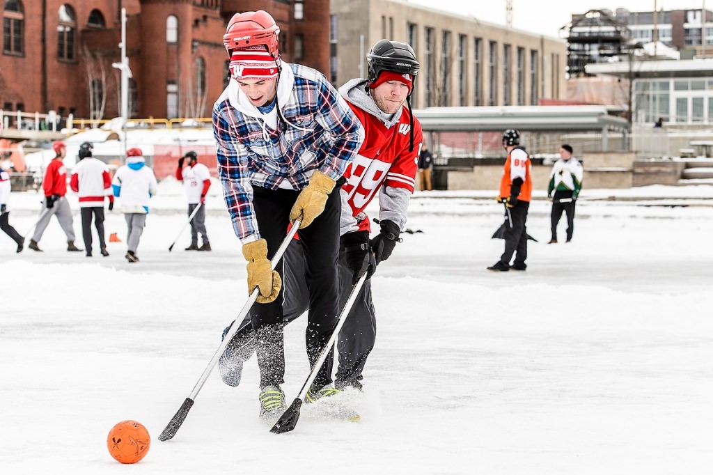 Joe Geissler (left) edges out Eric Janssen to get the ball.