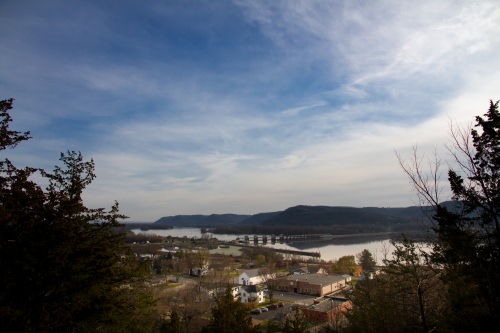 The Little Bluff Mounds Interpretive Trail culminates in a grand view of today’s village of Trempealeau. Trempealeau is a destination of the 2017 Wisconsin Idea Seminar. 