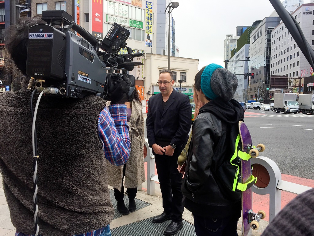 Professor Adam Kern is interviewed in the Jimbōchō district of downtown Tokyo, near Isseidō Bookshop. 