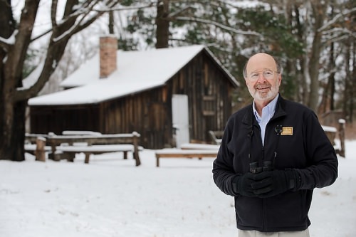 Photo: Stan Temple in front of Leopold shack