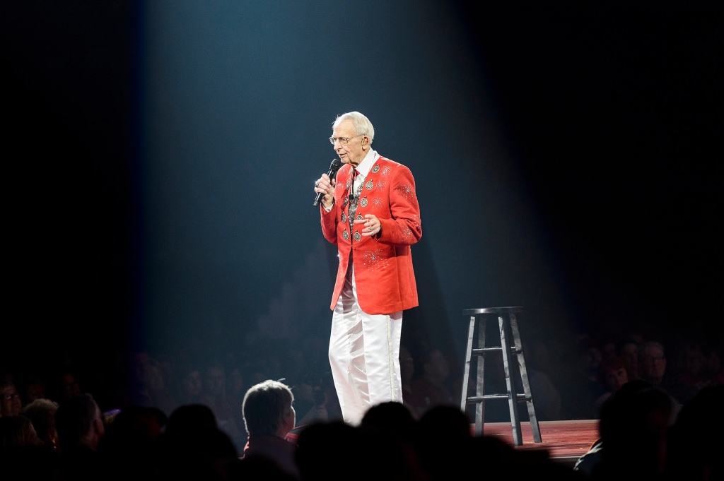 Set to the melody of "Together Wherever We Go" -- also known as "the patter song" -- band director Mike Leckrone, 80 and now in his 47th year at UW-Madison, takes center stage and reflects on the legacy of the Kohl Center at the University of Wisconsin-Madison during the 43rd annual UW Varsity Band Spring Concert on April 20, 2017. This year's concert, entitled "Nobody Does It Better: 20 Years at the Kohl," comes after Leckrone's return to campus following recovery from a medical procedure this past winter. (Photo by Jeff Miller/UW-Madison)