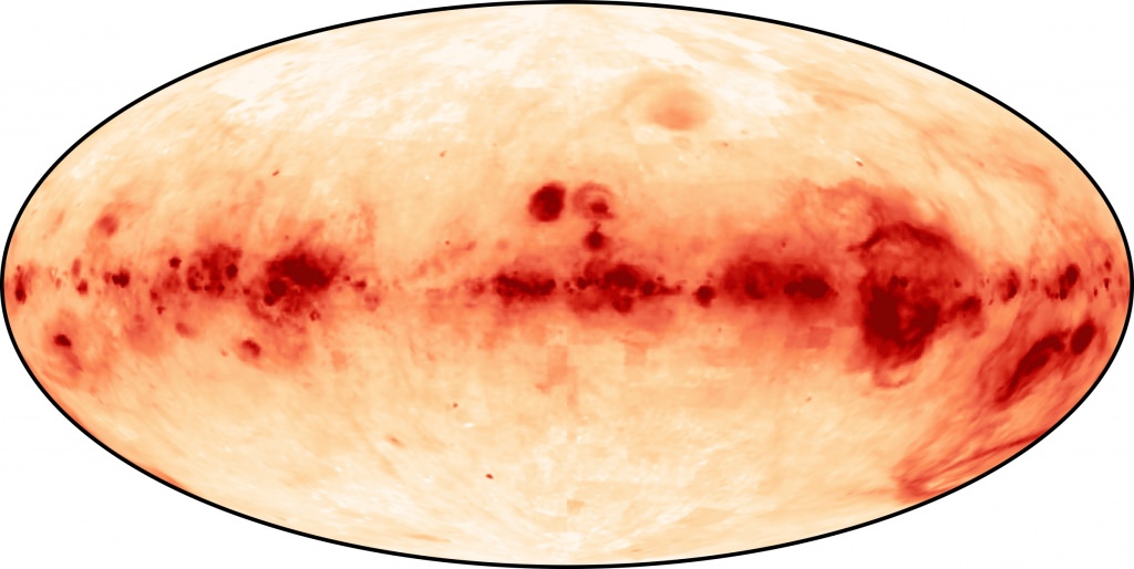 Photo: A survey image of ionized hydrogen gas in the Milky Way. The gas, shown in red, is recognized as a distinct feature of the galaxy — the Reynolds Layer — named after former UW–Madison astrophysicist Ron Reynolds, who discovered it.