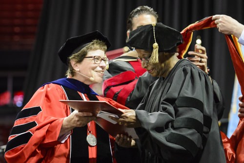 Cora Marrett (right) receives her honorary degree.